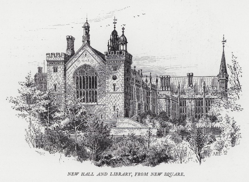 New Hall y Biblioteca, desde New Square (grabado) de Herbert (after) Railton