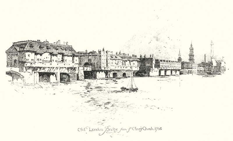 Puente de Londres antiguo, desde la Iglesia de St Olave de Herbert (after) Railton