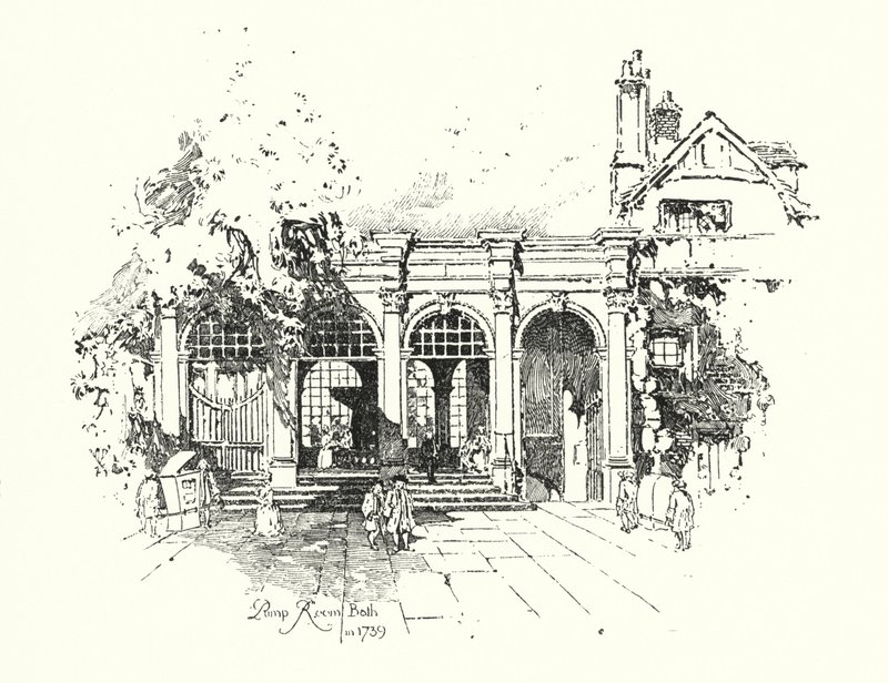 Sala de bombas, Bath, en 1739 de Herbert (after) Railton