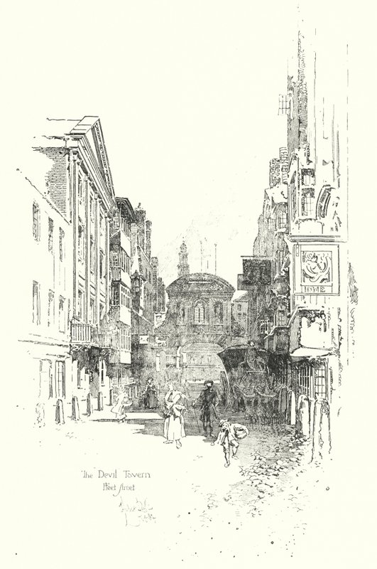 La Taberna del Diablo, Fleet Street, en la época del Dr. Johnson de Herbert (after) Railton