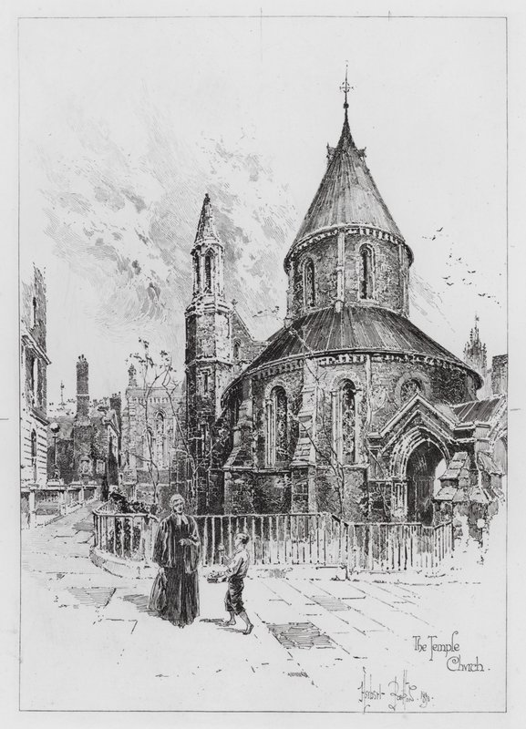La iglesia del Temple (grabado) de Herbert (after) Railton