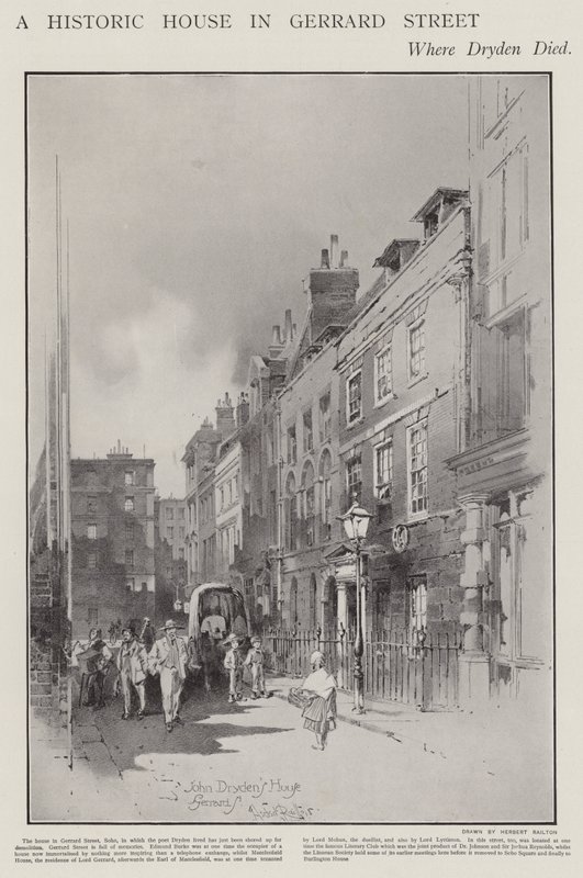 La casa en Gerrard Street, Londres, donde murió el poeta John Dryden en 1700 de Herbert (after) Railton