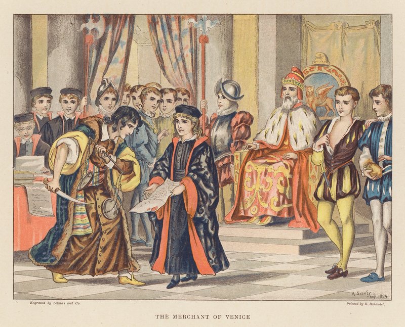 Shakespeare para jóvenes: El mercader de Venecia (litografía en color) de Herbert (after) Sidney