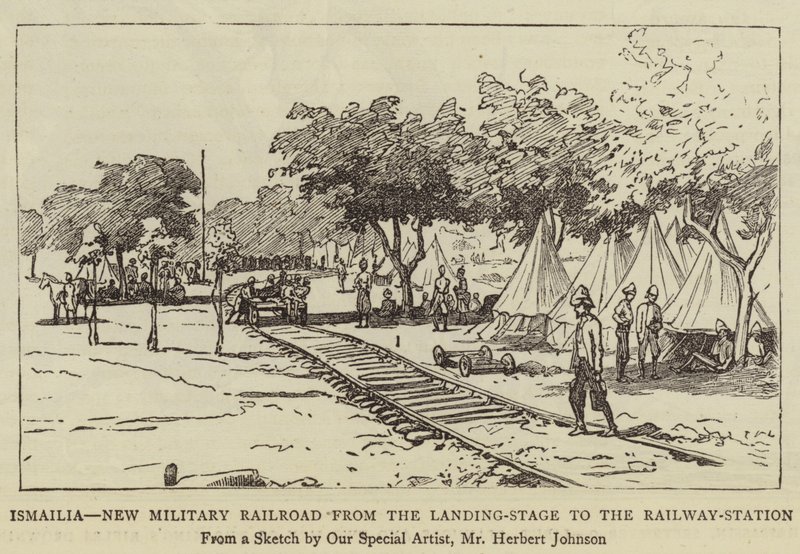 Ismailia, nuevo ferrocarril militar desde el muelle de desembarco hasta la estación de tren de Herbert Johnson