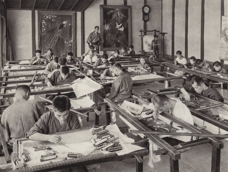 Japón en la década de 1920: Escuela de bordado en Kioto de Herbert Ponting
