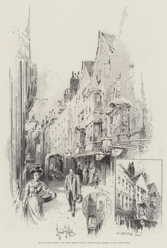 Fragmentos del Viejo Londres, la Taberna del Caballo Blanco, Fetter Lane, a punto de ser demolida de Herbert Railton