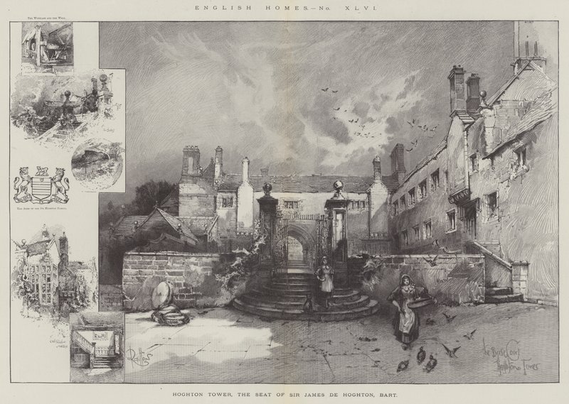 Hoghton Tower, la residencia de Sir James de Hoghton, Baronet de Herbert Railton