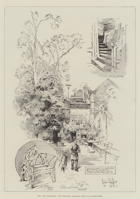 La posada Fox and Crown, West Hill, Highgate, a punto de ser demolida de Herbert Railton