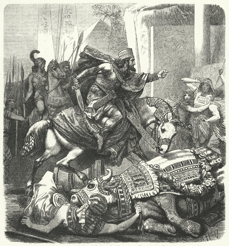 El emperador persa Artajerjes III Oco matando al toro sagrado Apis de los egipcios de Hermann Vogel