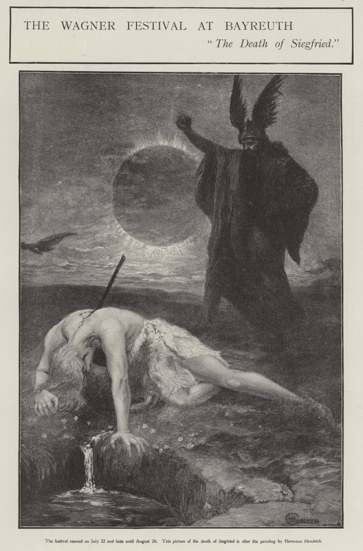 El Festival de Wagner en Bayreuth: la Muerte de Siegfried (litografía) de Hermann (after) Hendrich