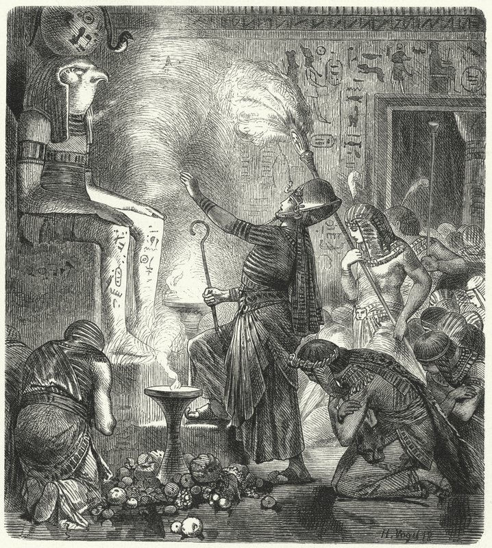 Un joven faraón egipcio en un templo de Hermann Vogel