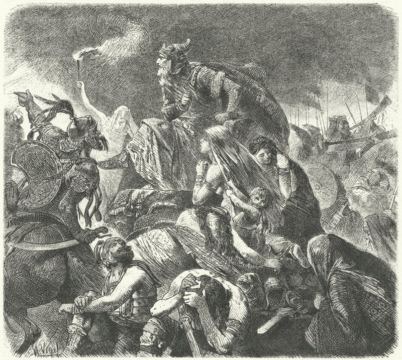 Atila el Huno después del ataque decisivo de los visigodos en la Batalla de los Campos Cataláunicos, 451 de Hermann Vogel