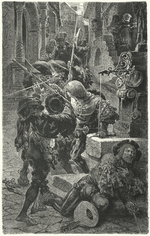 Enfrentamiento entre estudiantes y Landsknechts en Erfurt, 1510 de Hermann Vogel
