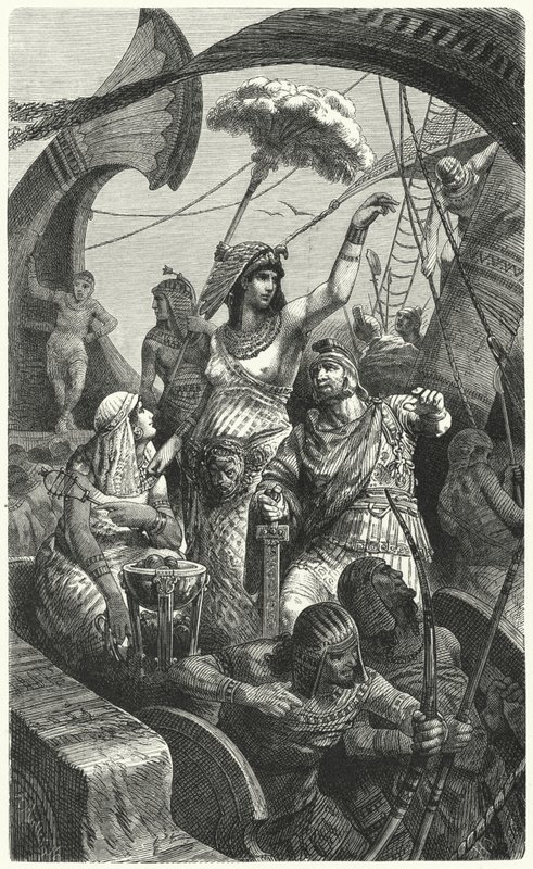 Cleopatra durante la Batalla de Actium, 31 a.C. de Hermann Vogel