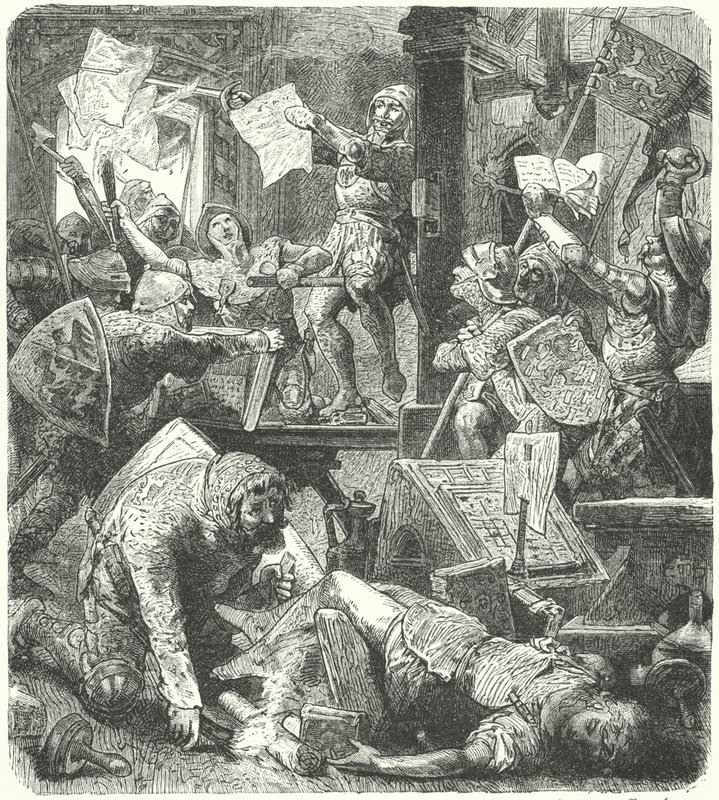Destrucción de la imprenta de Peter Schoffer durante el ataque a Maguncia de los soldados de Adolfo II de Nassau. de Hermann Vogel