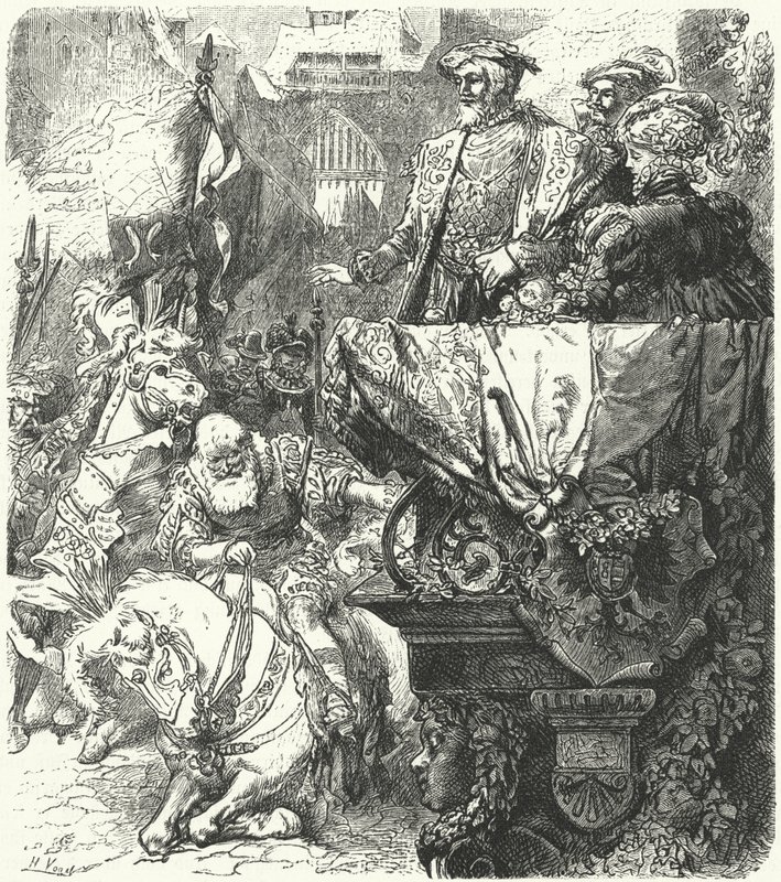 El Duque Ulrich de Wuttemberg se humilla ante el Emperador del Sacro Imperio Romano Carlos V, 1548 de Hermann Vogel