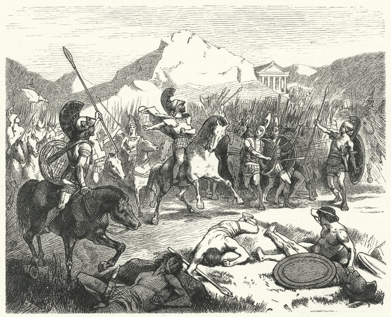 Epaminondas ordenando al ejército tebano entrar en batalla de Hermann Vogel
