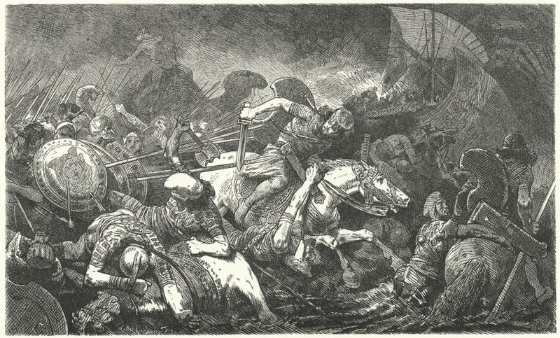 Huida de los persas después de la Batalla de Maratón, 490 a.C. de Hermann Vogel