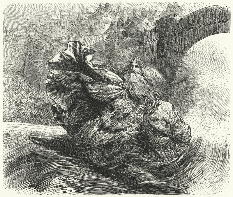 Federico Barbarroja ahogándose en el río Saleph durante la Tercera Cruzada, 1190 de Hermann Vogel