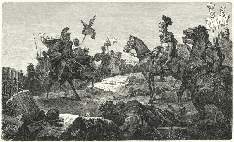 El encuentro entre Escipión Africano y Aníbal antes de la Batalla de Zama, 202 a.C. de Hermann Vogel