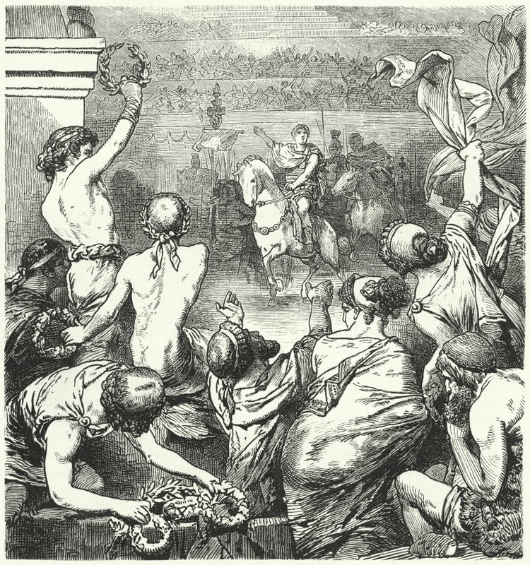 Tito Quincio Flaminino proclama la libertad de los estados griegos, 196 a.C. de Hermann Vogel