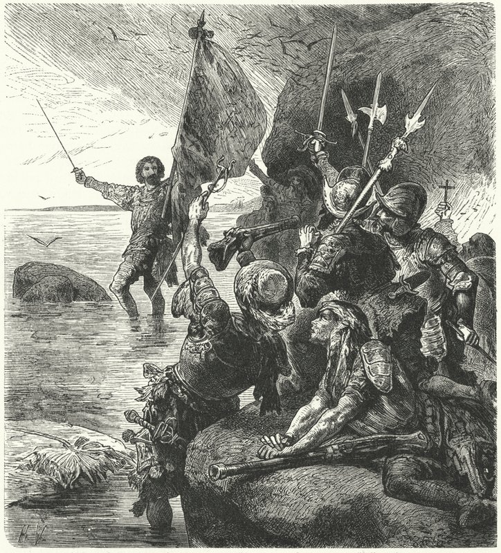Vasco Núñez de Balboa reclama el Océano Pacífico para España, 1513 de Hermann Vogel