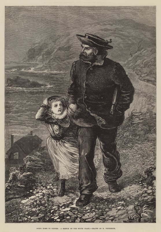 Volviendo a casa para cenar, un boceto en la costa sur de Horace Petherick
