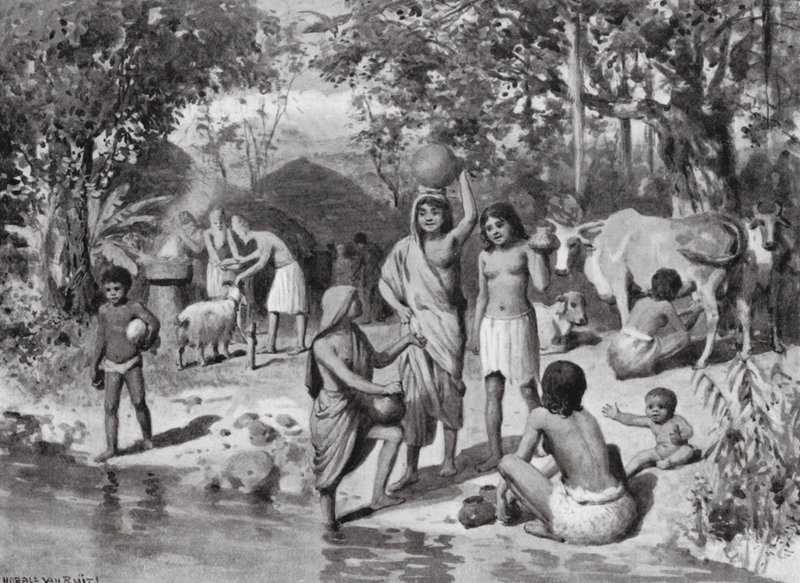 Arios asentados en la India, Sacrificio al aire libre (litografía) de Horace van Ruith