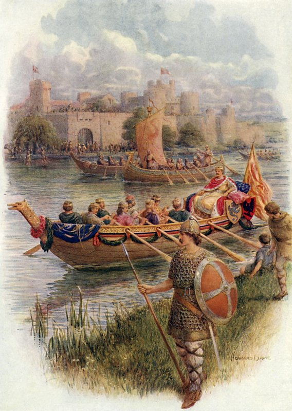 El rey Edgar en el río Dee (litografía en color) de Howard Davie