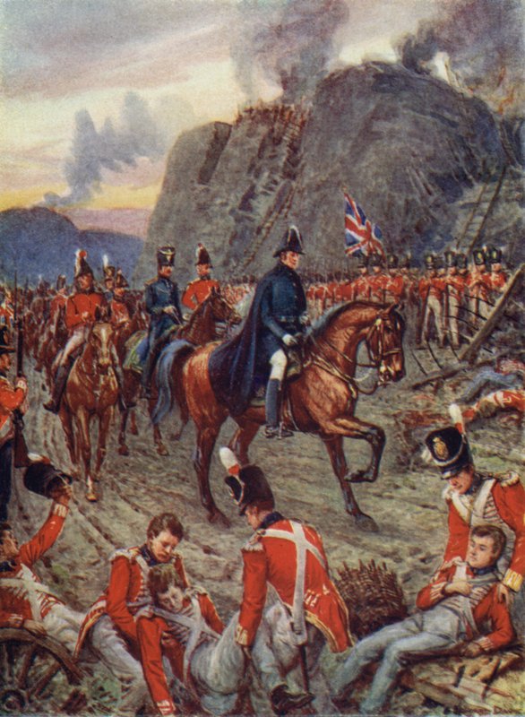 El Duque de Wellington, en el sitio de Badajos (litografía en color) de Howard Davie