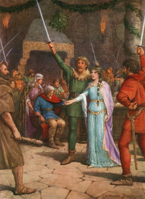 "¡Todos apoyamos a Sir Guy!" (litografía en color) de Howard Davie