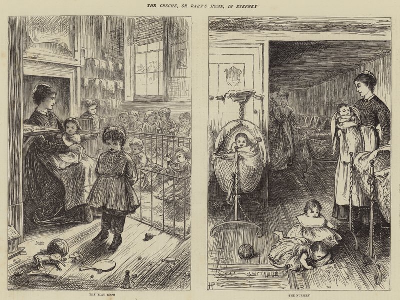 La guardería, o el hogar del bebé, en Stepney de Howard Pyle