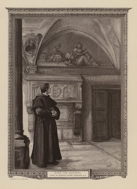 Monje y Virgen (grabado) de Hubert von (after) Herkomer