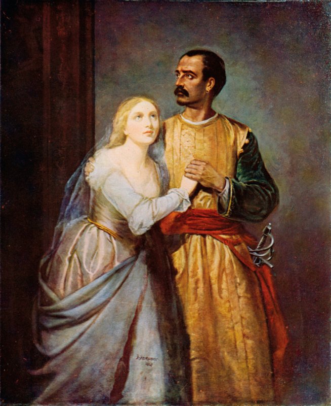 Shakespeare: Otelo y Desdémona, Otelo, Acto I, Escena 3 (litografia en color) de Hubert von (after) Herkomer