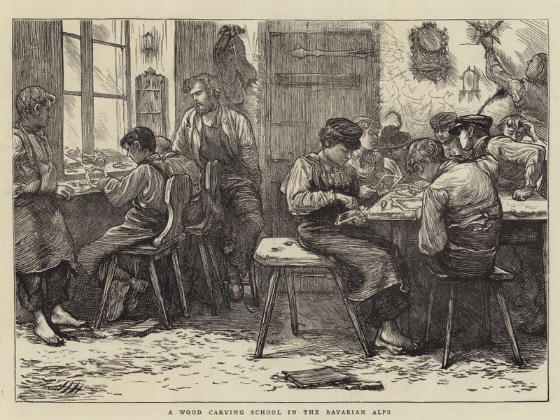 Una escuela de tallado en madera en los Alpes bávaros de Hubert von Herkomer