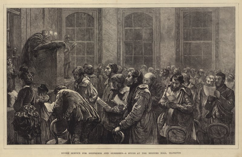 Servicio Divino para Pastores y Ganaderos, un Estudio en Berners Hall, Islington de Hubert von Herkomer
