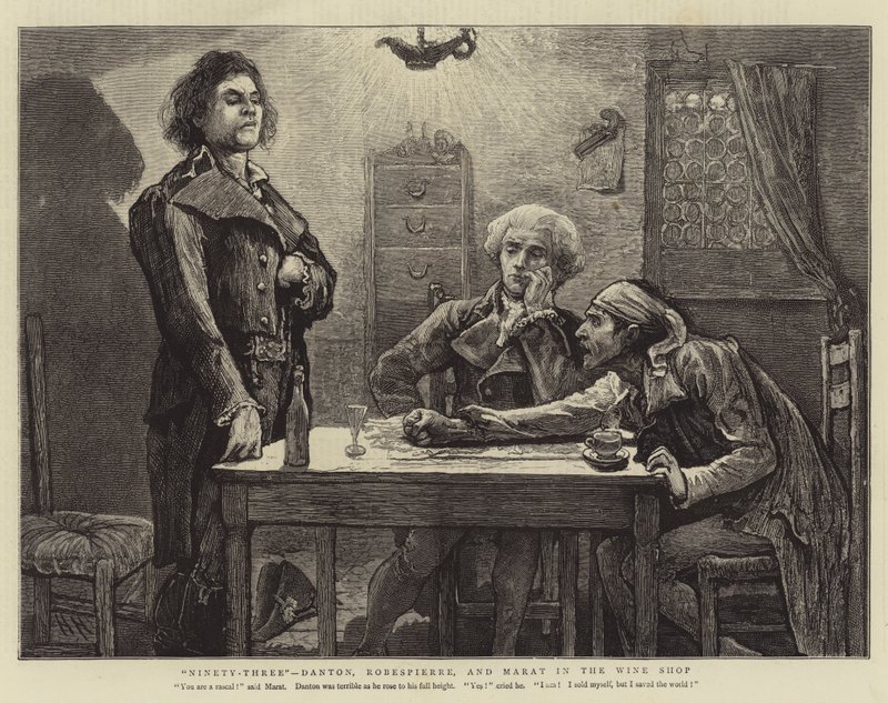 Noventa y Tres, Danton, Robespierre y Marat en la tienda de vinos de Hubert von Herkomer