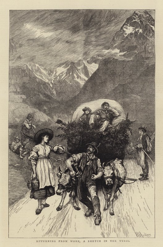 Regresando del trabajo, un boceto en el Tirol de Hubert von Herkomer