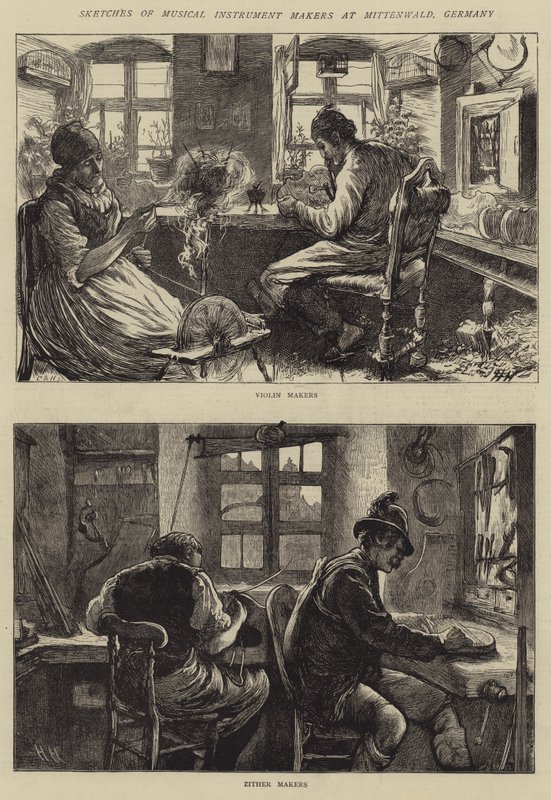 Bocetos de fabricantes de instrumentos musicales en Mittenwald, Alemania de Hubert von Herkomer