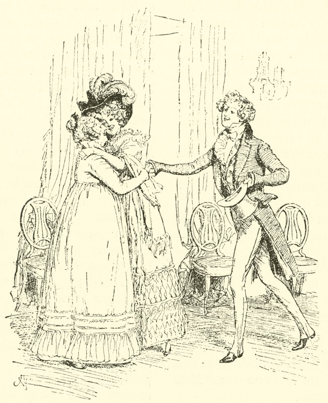 La Sra. Bennet da la bienvenida a Lydia y su esposo de Hugh Thomson