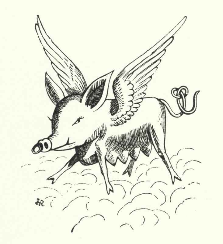 Cerdo volador (litografía) de Hugh Rowley