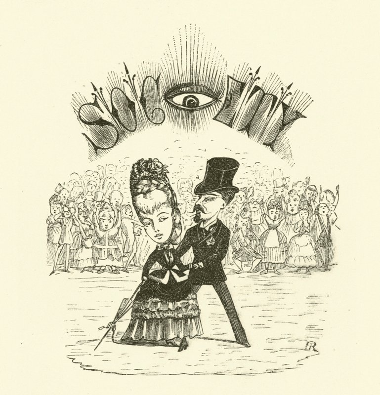 Sociedad, con un gran OJO (grabado) de Hugh Rowley
