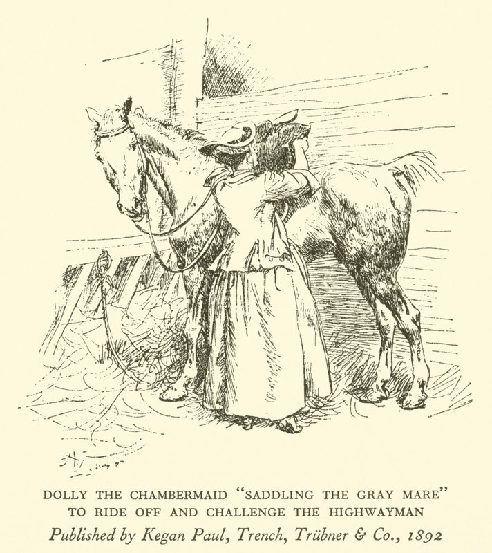 Dolly la camarera "Ensillando la yegua gris", para salir y desafiar al bandido de Hugh Thomson