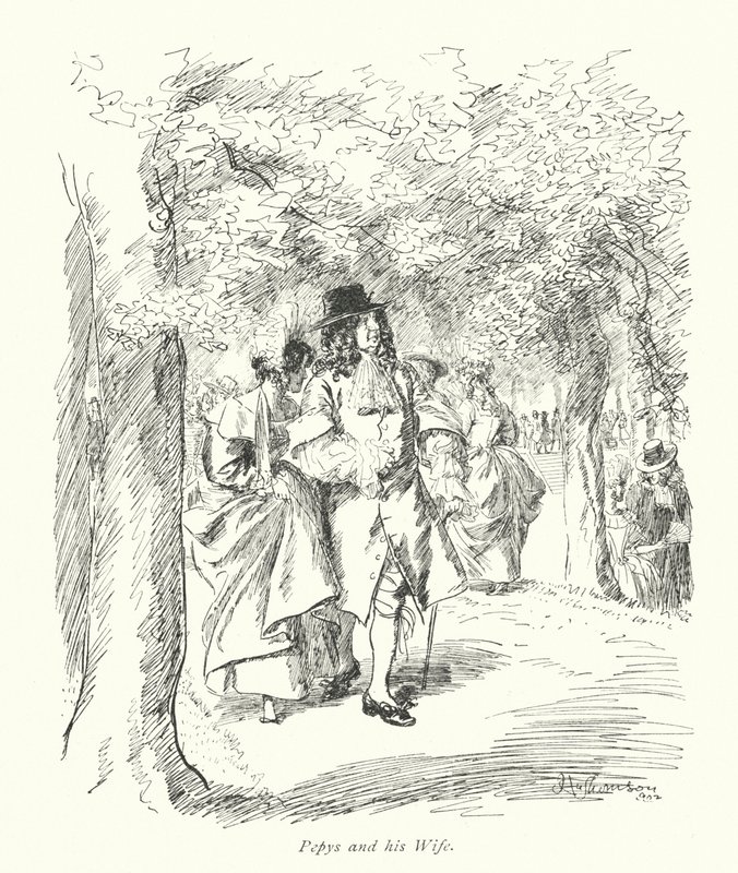 Londres: Pepys y su esposa (litografía en color) de Hugh Thomson
