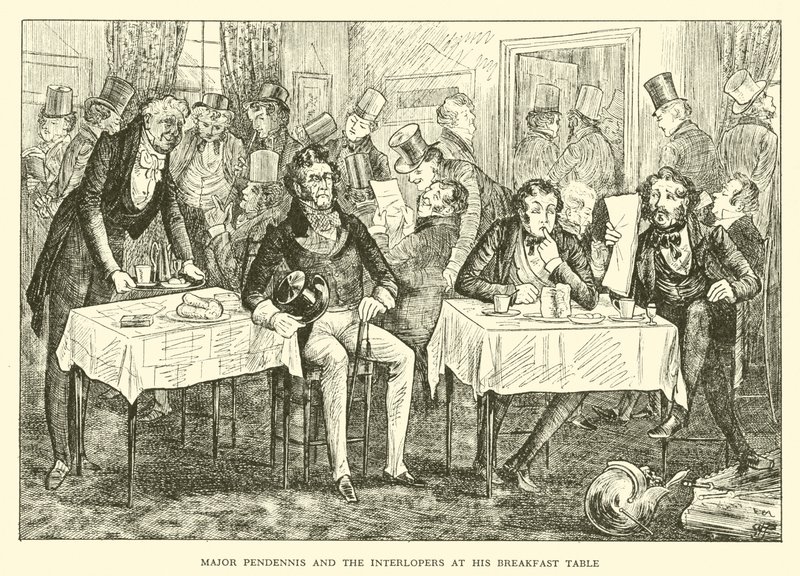 El mayor Pendennis y los intrusos en su mesa de desayuno de Hugh Thomson