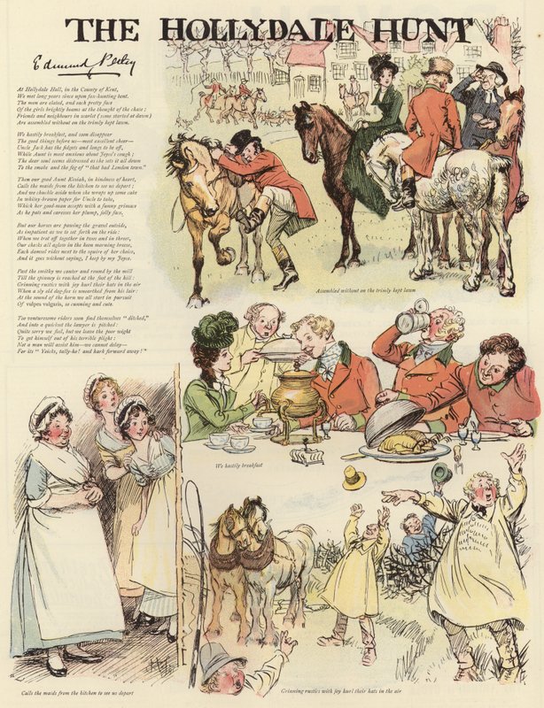 Serie de ilustraciones que representan la Caza de Hollydale de Hugh Thomson