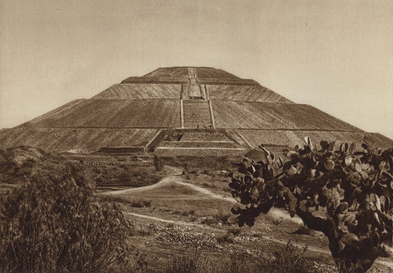 Mexico: San Juan Teotihuacan, Fachada occidental (b/w photo) de Hugo Brehme