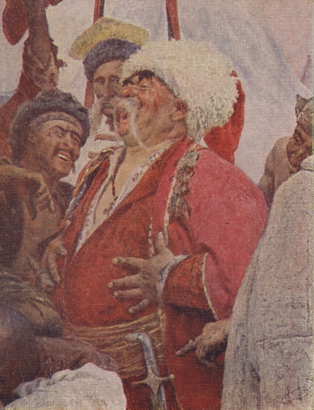 (detalle) de la pintura La Respuesta de los Cosacos Zaporogos al Sultán Mehmet IV, 1891 de Ilya Efimovich Repin