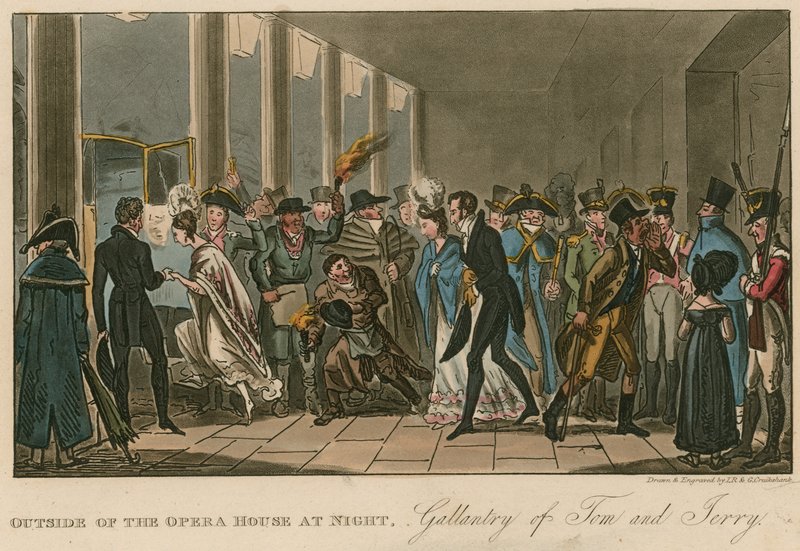 Fuera de la Ópera; Galantería de Tom y Jerry de Isaac, Robert and George Cruikshank