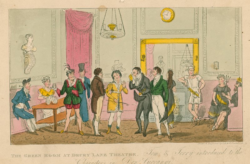 La Sala Verde en el Teatro Drury Lane, Londres de Isaac, Robert and George Cruikshank